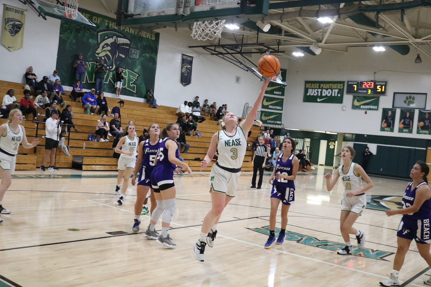 Cami Robinson of Nease drives to the basket against Fletcher Jan. 20.